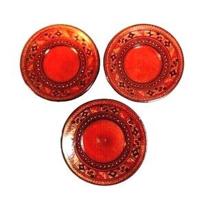 Aztec Design Pottery Vintage 1980s 3pc Stoneware Plates Trinket Holder 4.5 inch